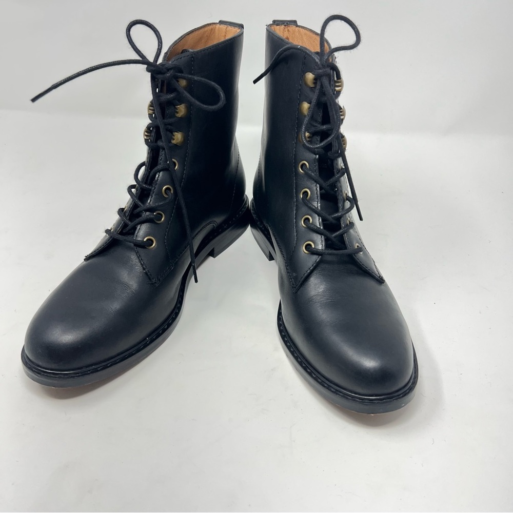 Madewell The Kellie Black Leather Moto Lace-Up Boots Sz 8